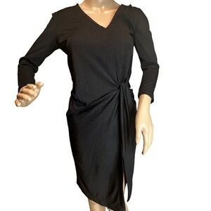 Free People Little Black Dress Ribbed Knit Twist Front Side Slit Midi Size‎ XS